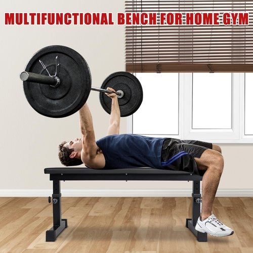 LSKSSNG Flat Weight Bench, Utility Workout Adjustable Height Weight Bench Press with Thick Cushion & Anti-slip Foot Pads, Compact Strength Training for Exercise & Fitness, Home/Gym Easy Assembly