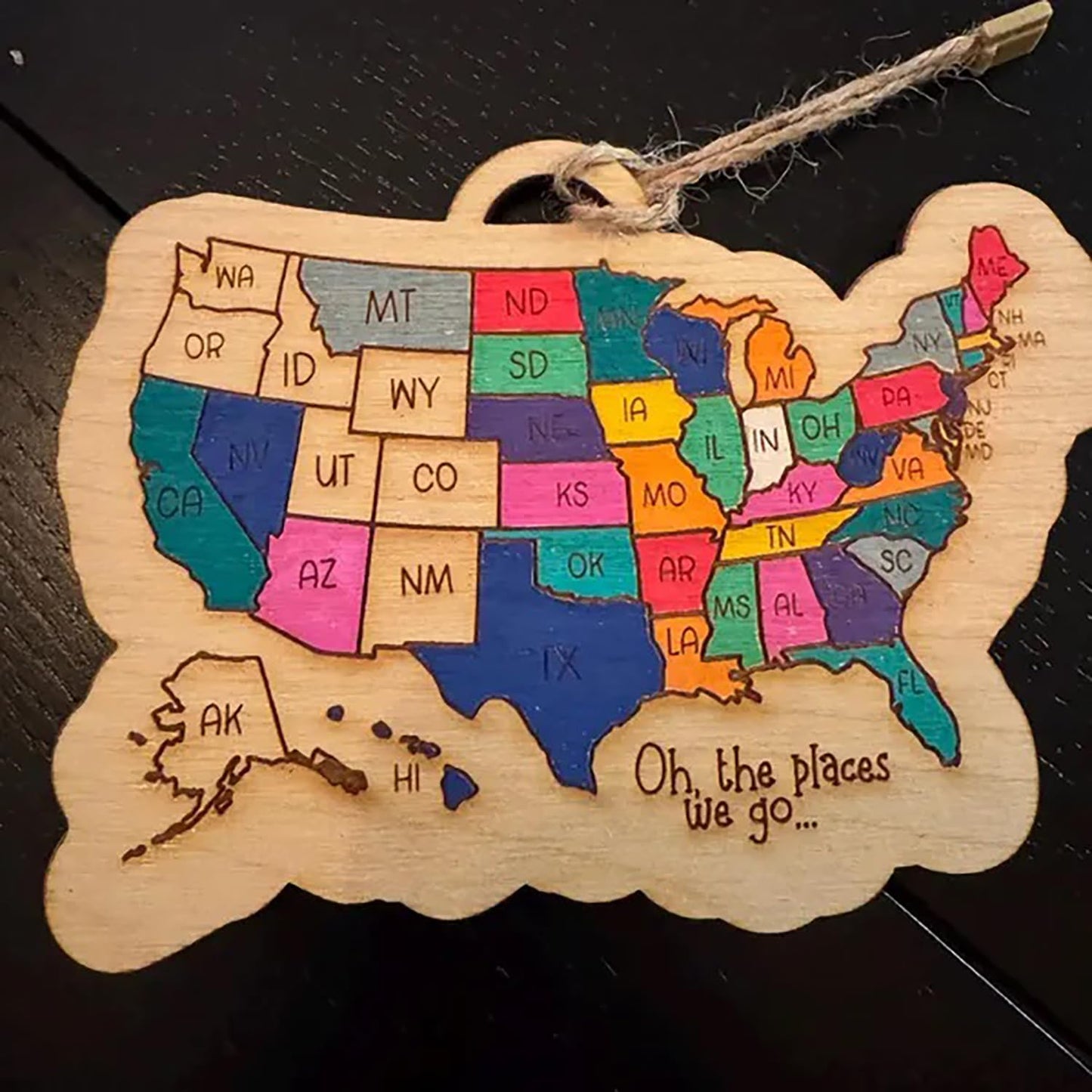 QENWWENG Oh the Places We Go US Travel Check Off Map,Wooden Where I've Been Wall Sign,United States Travel Adventure Ornament,USA 50 states Map