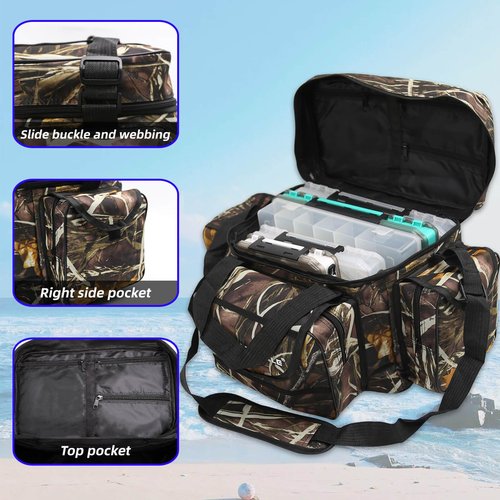 BalanZze Fishing Tackle Bag for Saltwater or Freshwater, Water-Resistant 3600 Tackle Box Bag, Fishing Bags for men 19.68 * 11.81 * 9.84in Camouflage Color