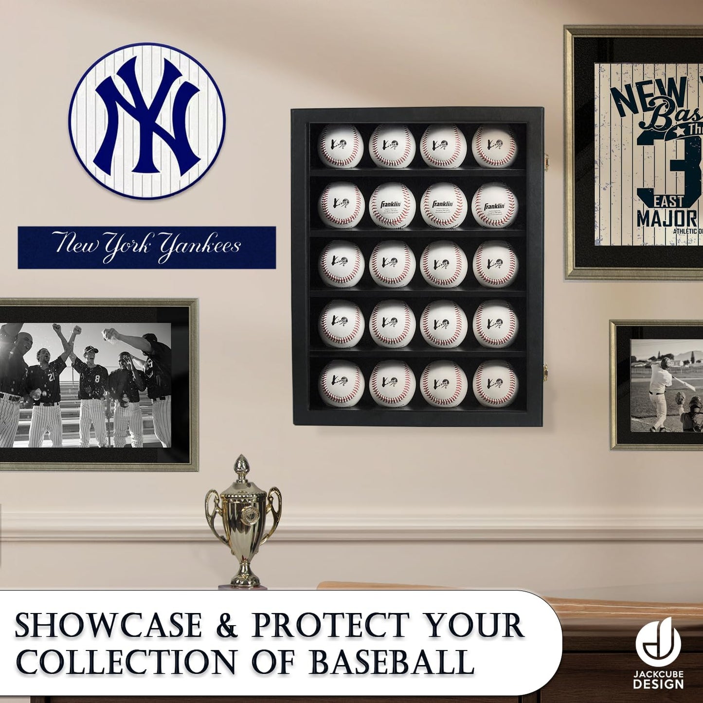 J JACKCUBE DESIGN JackCubeDesign 20 Baseball Display Case Wall Mount Leather Cabinet Wood Shelf Sports Storage Acrylic Cover Rack with Protection 2 Knob(14.2 x 3.9 x 18 inches) – :MK104