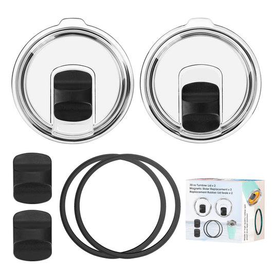 30 oz Tumbler Lid for YETI, 2 Pack Magnetic Top Replacement Lids Compatible for 32 oz Tumbler, 14 oz Mug and 35 oz Straw Mug (With 2 Magnetic Slider Replacement & 2 Replacement Rubber Lid Seals)