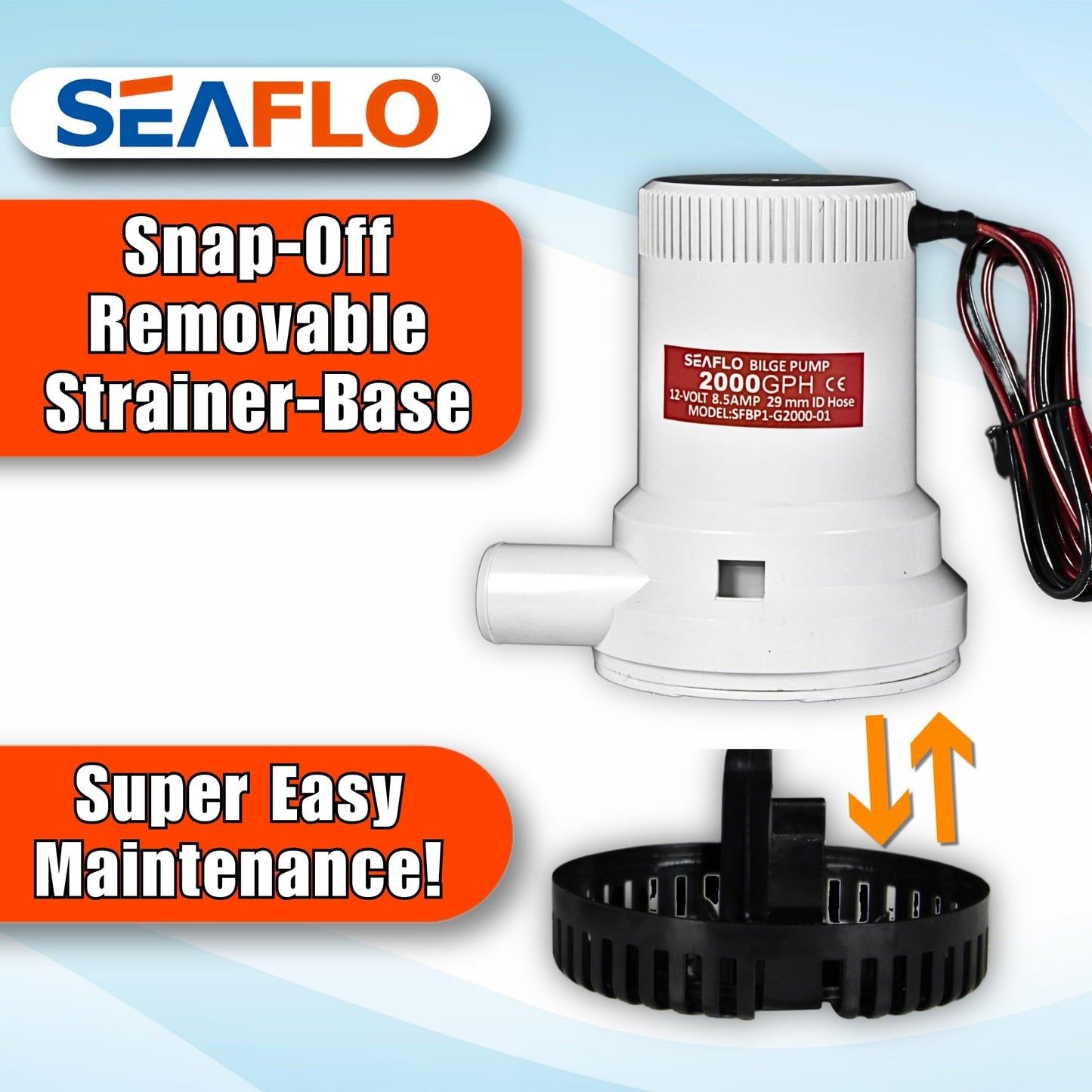SEAFLO 01 Series 2000 GPH Bilge Pump – 12V, 1-1/8" Outlet, Marine Submersible Pump with Anti-Airlock Protection, CE & Rohs Certified, 4-Year Warranty | Reliable for Boats and Marine Applications