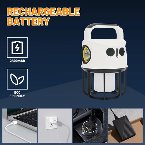 Camping Lantern with Flashlight Rechargeable, Power Bank, IPX4 Waterproof, USB-C Cable LED Camping Tent Light for Spotlight, Camping, Hiking, Hurricane, Emergency