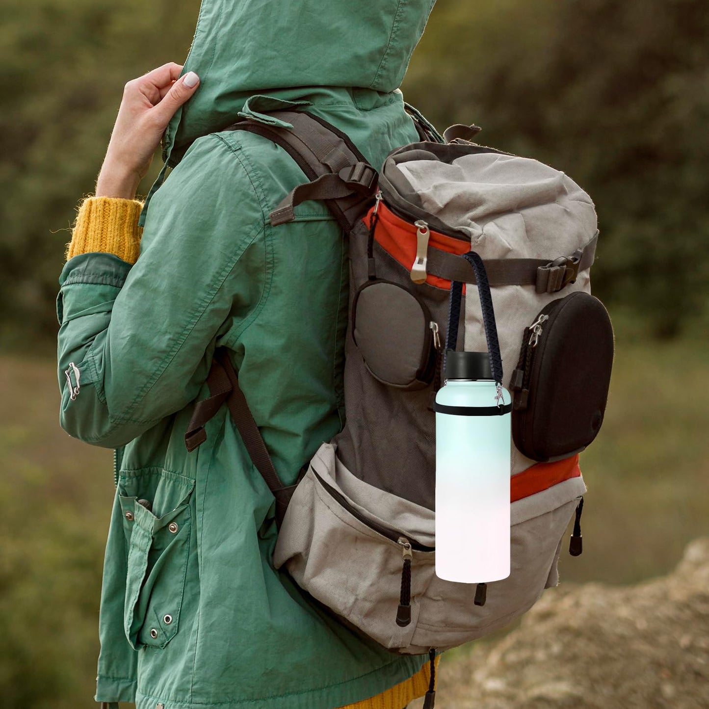 IKSII Water Bottle Handle&Straw Cover Toppers Cap,Silicone Water Bottle Sling Strap Carrier Holder with Strap Fits Most 8-40oz Bottles,Compatible Stanley Cup Accessories (Black)