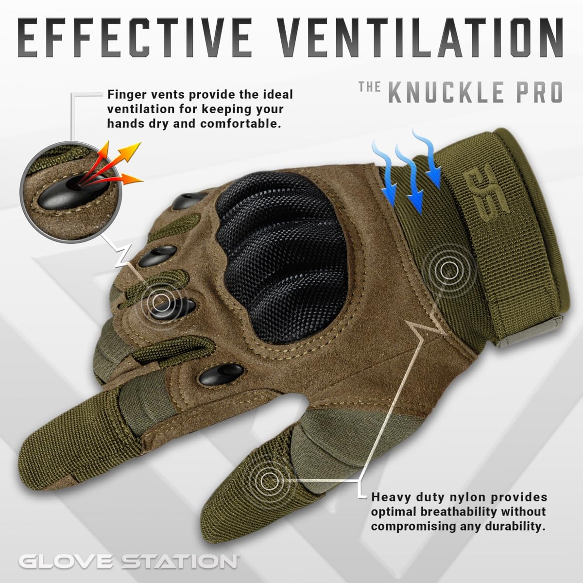 Glove Station Gloves for Men – Touchscreen Utility Gear with Hard Knuckle Protection Used in Motorcycle, Airsoft, & Outdoor Work Green - Hard Knuckle XX-Large