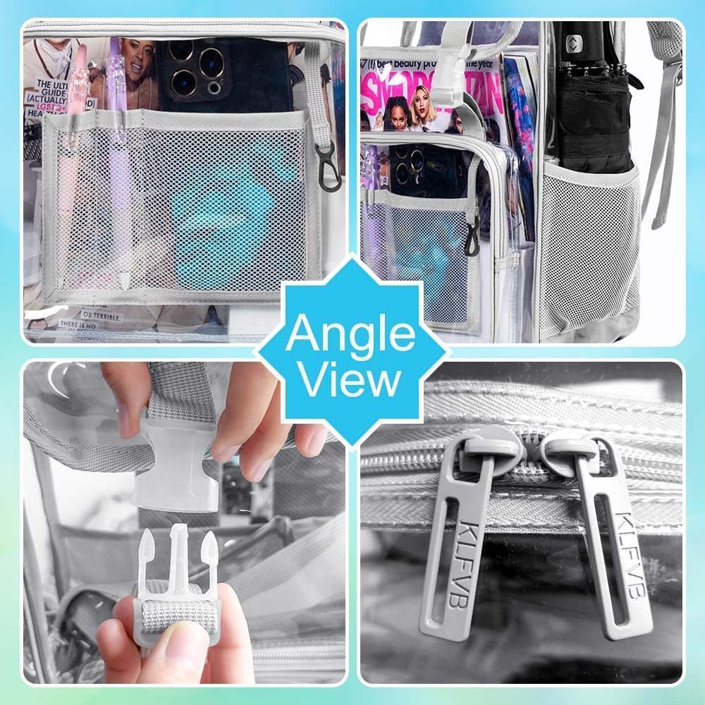 3PCS Clear Backpack, Heavy Duty Transparent Bookbag for Men Boys, Stadium Approved See Through Backpack Set (Grey)