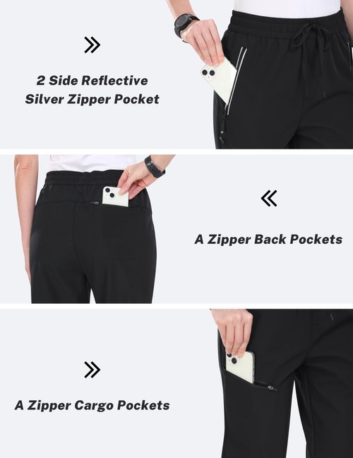 MoFiz Women's Waterproof Windproof Snow Ski Pants Insulated Fleece Lined Winter Hiking Fishing Pants High Waist Pull-On with Drawstring Zipper Pockets Black M