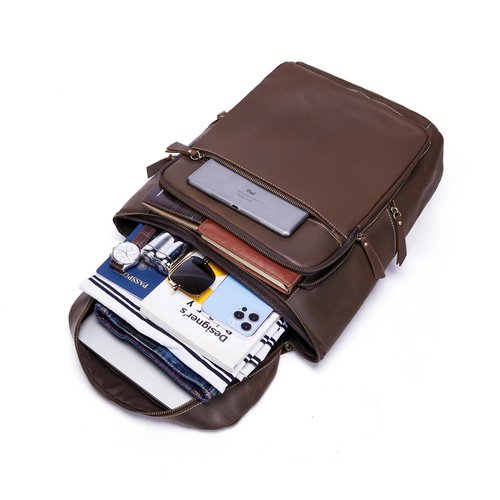 Overdo Retro Genuine Leather Backpack, Men's Fashionable Travel Bag And Camping, Practical Men's Travel (Brow)