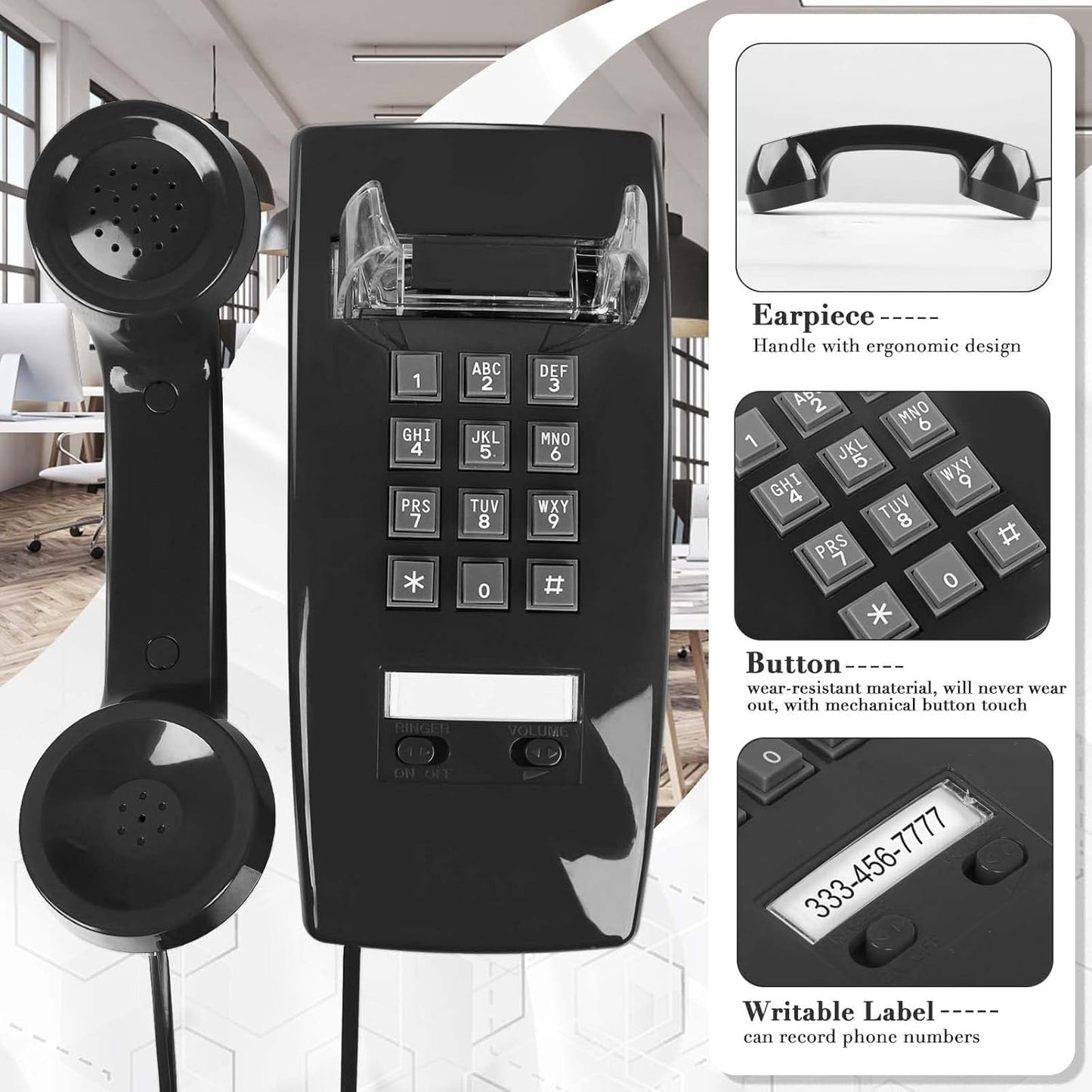 Wall Phone with Classic Design,Corded Wall Phone,Crisp Mechanical Ringer,Easy to Install, Retro Phone, Perfect for Kitchen,Living Room & Bedroom (Beige)