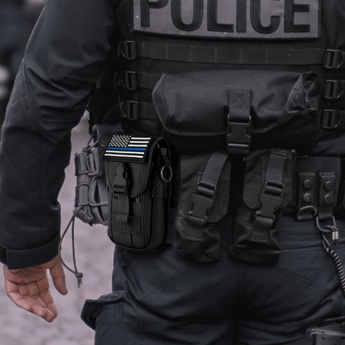 bvya Tactical Molle Phone Pouch, Smartphone Waist Belt Holster Buckle Closure EDC Utility Card Holder with Flag Patch Badge Holder for iPhone 15 Pro Max/14 Pro Max/13 Pro Max