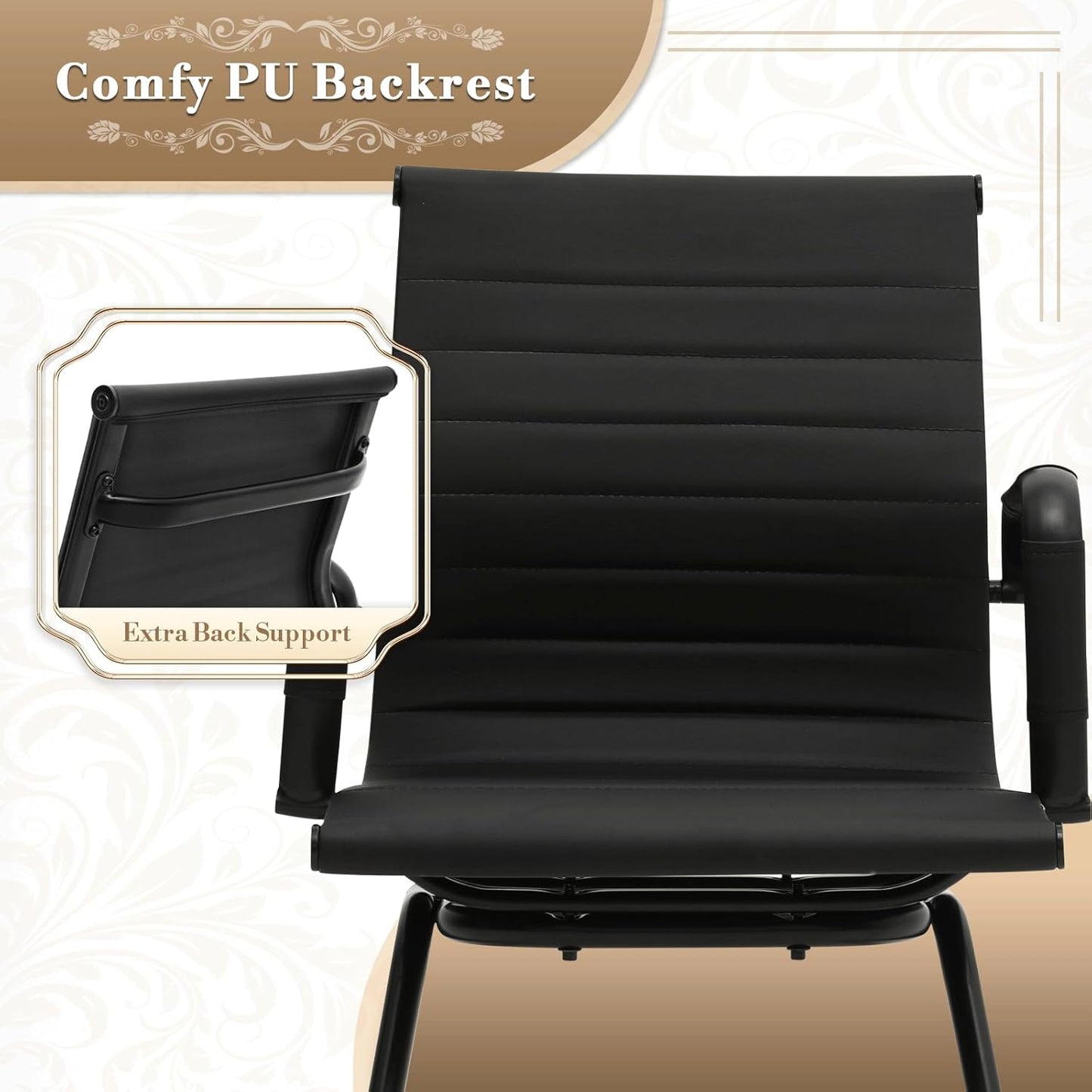 Athena Collection Desk Chairs No Wheels Set of 2, Office Guest Chairs with Sled Base Mesh Back Armrest, Side Reception Armchairs for Reception Conference Waiting Room, Black
