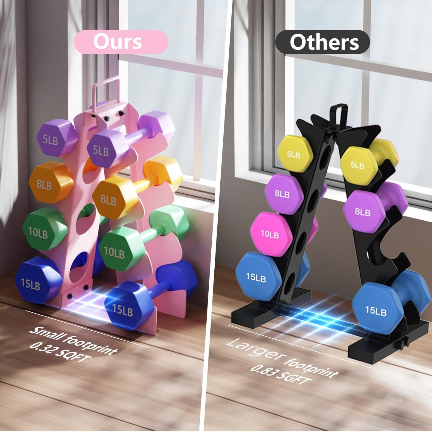 EXBTOKA Weight Rack for Dumbbells 5-15LB(Dumbbells Not Included), 4 Tier Dumbbell Rack Stand Only, Upgraded Handle, Compact A-Frame Weight Rack, Suitable for Home Gym