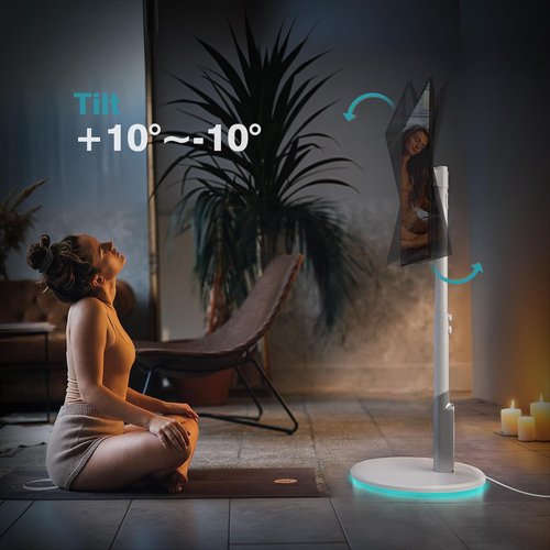 Floor Mobile TV Stand with Power Outlet, Rolling TV Cart for 27-65 Inch OLED LED Monitors, 6 Levels of Height Adjustment, Ambient Lighting on The Bottom Wheels Holds up to 88lbs, 400x400mm