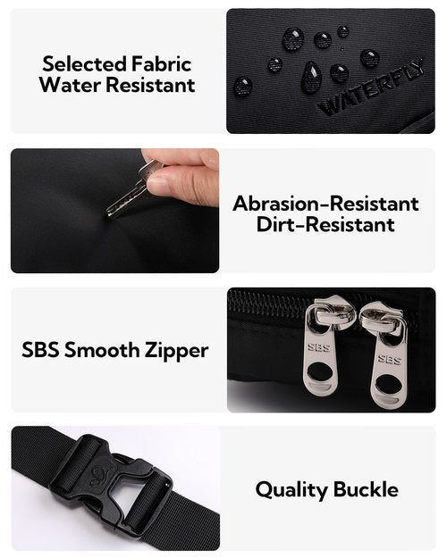 WATERFLY Fanny Pack Waist Bag: Belt Bag for Women Men Crossbody Bags Theft Fashion Waist Packs for Hiking Running Travel Walking