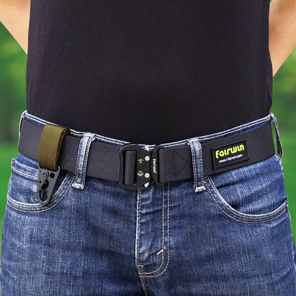 FAIRWIN Tactical Gear Clip, Nylon Key Ring Holder or Belt Keeper Military Utility Hanger Carabiner Molle Hook, Black, Tan, Green