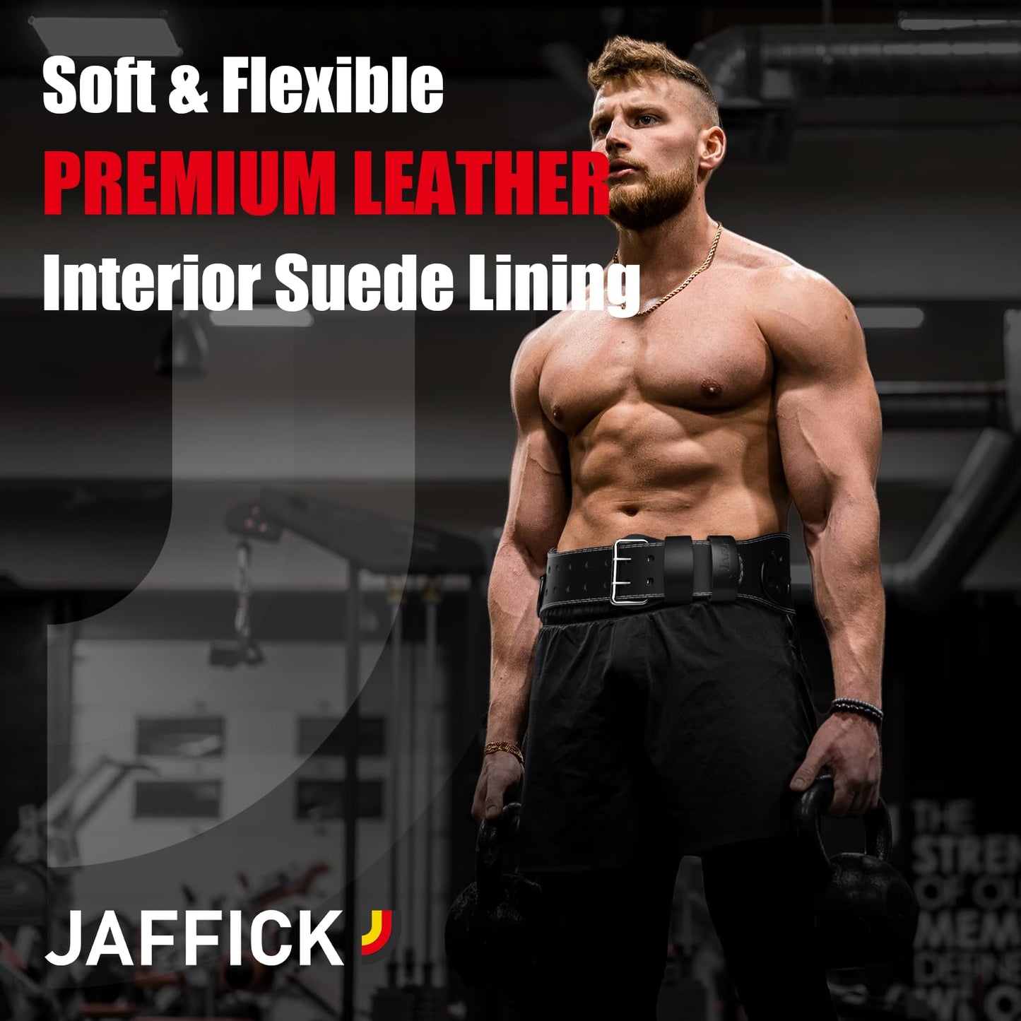 Jaffick Leather Weight lifting belt & 2-in-1 Dip Belt with Rope for Weightlifting Pull Up Gym Powerlifting Squat Bodybuilding Waist Support for Men Women