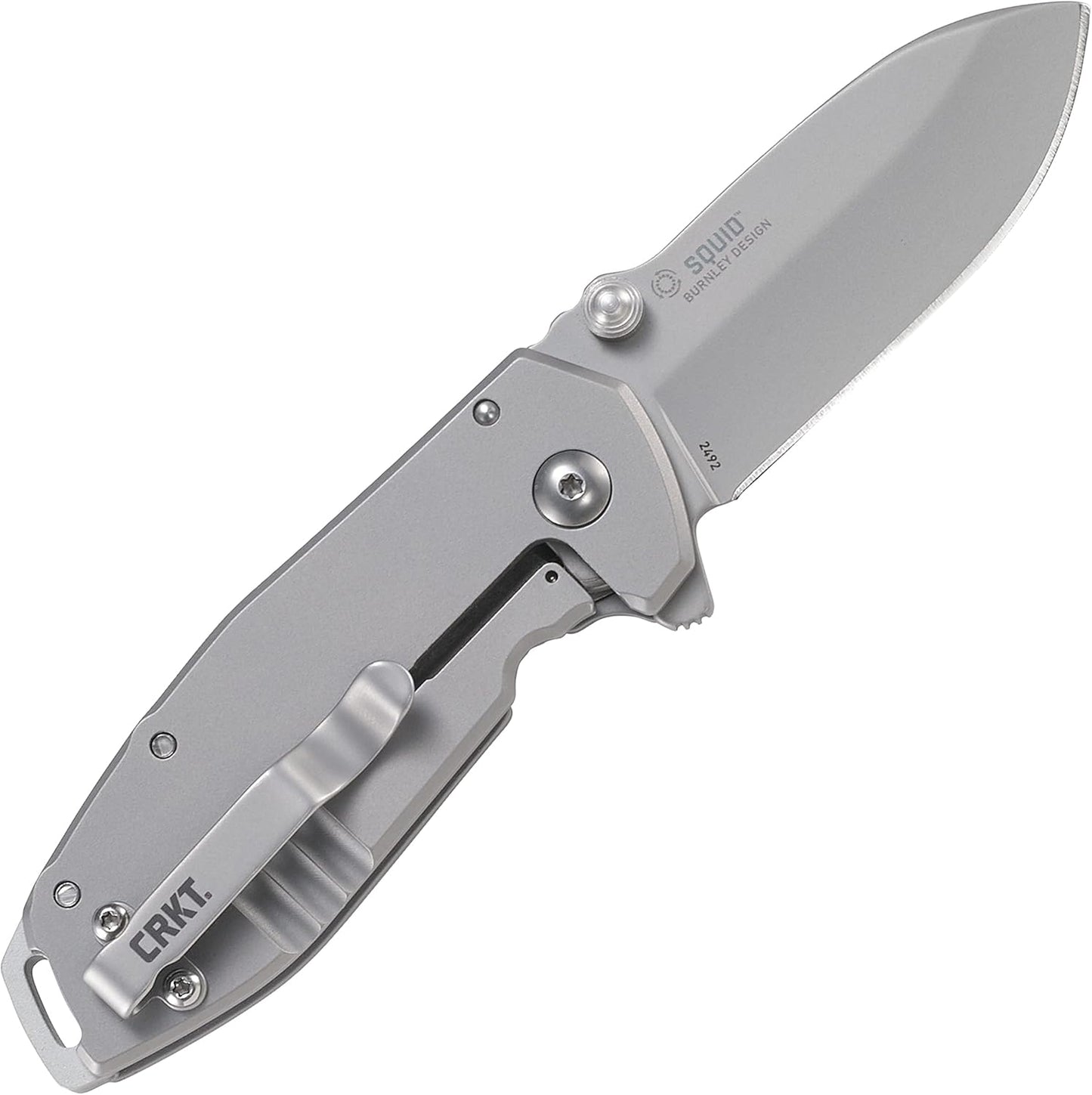 CRKT Squid Everyday Carry EDC Pocket Folding Knife with Frame Lock: Stainless Steel Plain Edge Blade, Stainless Steel Handle, Pocket Clip, 2490KS