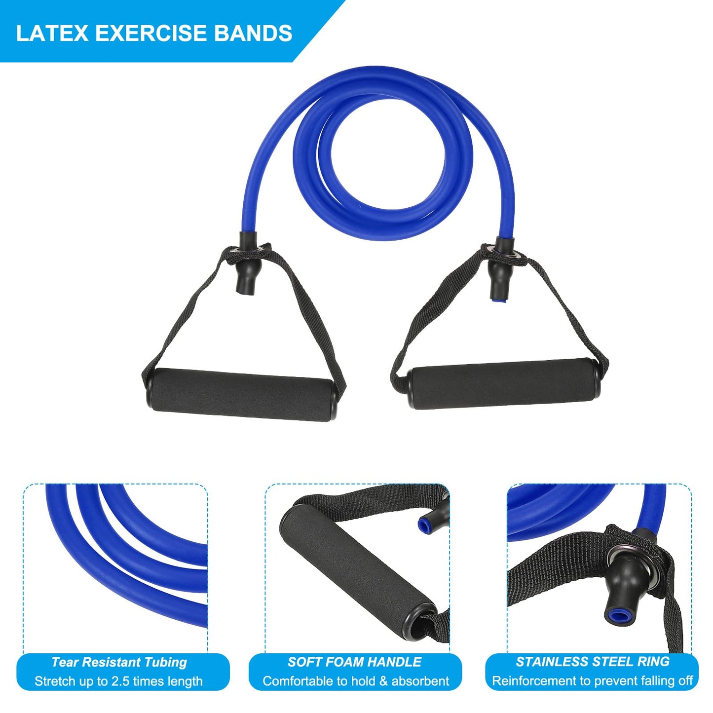 PATIKIL 25Lbs Resistance Bands, Single Exercise Bands with Foam Handles Working Out Stretch Bands for Home Workouts Gym Physical Fitness Yoga, Blue