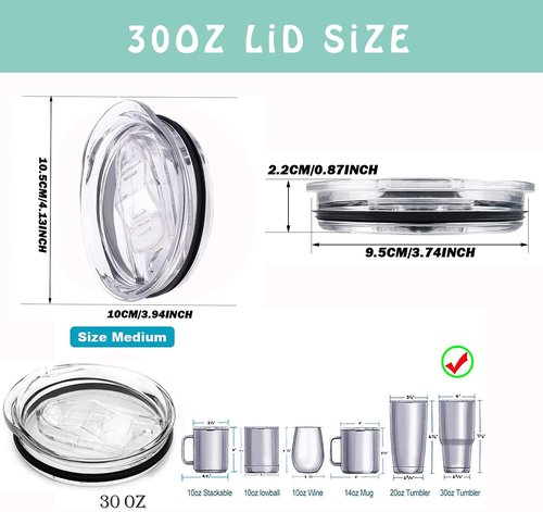 Compatible with Yeti Lids 30 oz Replacement Lid, Ozark Trail and More Splash Resistant Lids Spill Proof Tumbler Lid Clear Cup Silicone Sliding Covers BPA Free(30OZ 2 Pack)