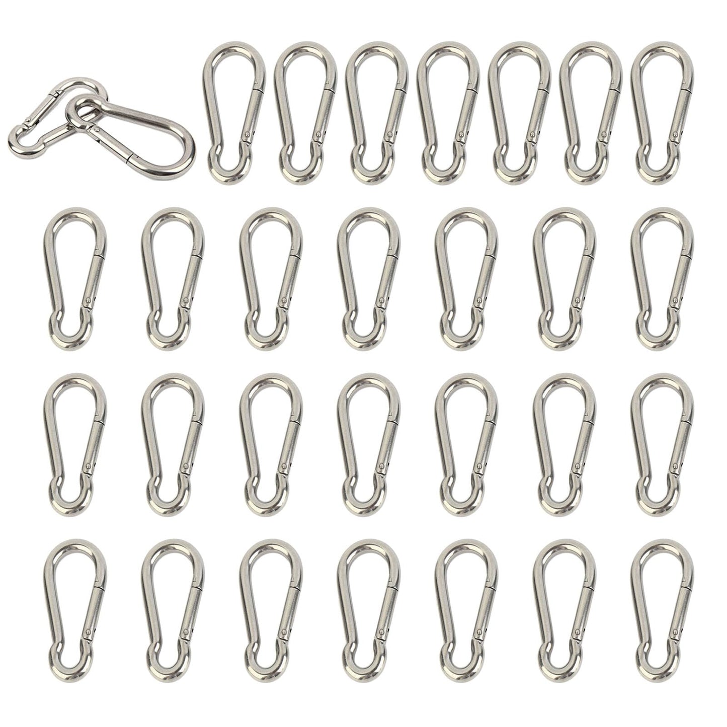 30PCS 304 Stainless Steel Carabiner Clip, Spring Snap Hook M4 1.57 Inch Small Keychain for Keys Swing Set Camping Fishing Hammock