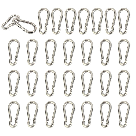 30PCS 304 Stainless Steel Carabiner Clip, Spring Snap Hook M4 1.57 Inch Small Keychain for Keys Swing Set Camping Fishing Hammock