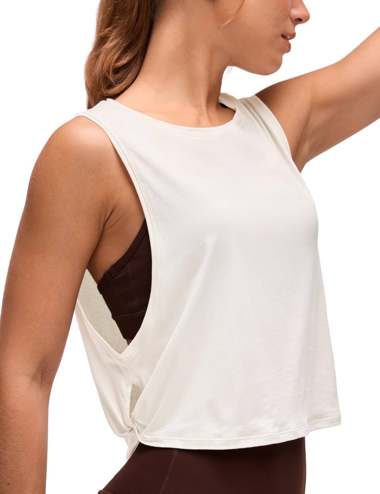 CRZ YOGA Pima Cotton Large Armhole Tank Tops for Women - Workout Sport Athletic Yoga Running Gym Loose Crop Sleeveless Shirts Milky White (Bone) XX-Small