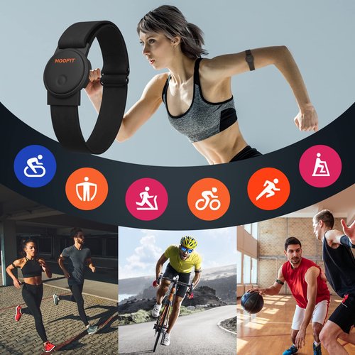 moofit HW401 Heart Rate Monitor Armband, IP67 Waterproof, Support Bluetooth/ANT+, Rechargeable Optical Heart Rate Sensor Bracelet Works with Wahoo, Strava, Elite HRV