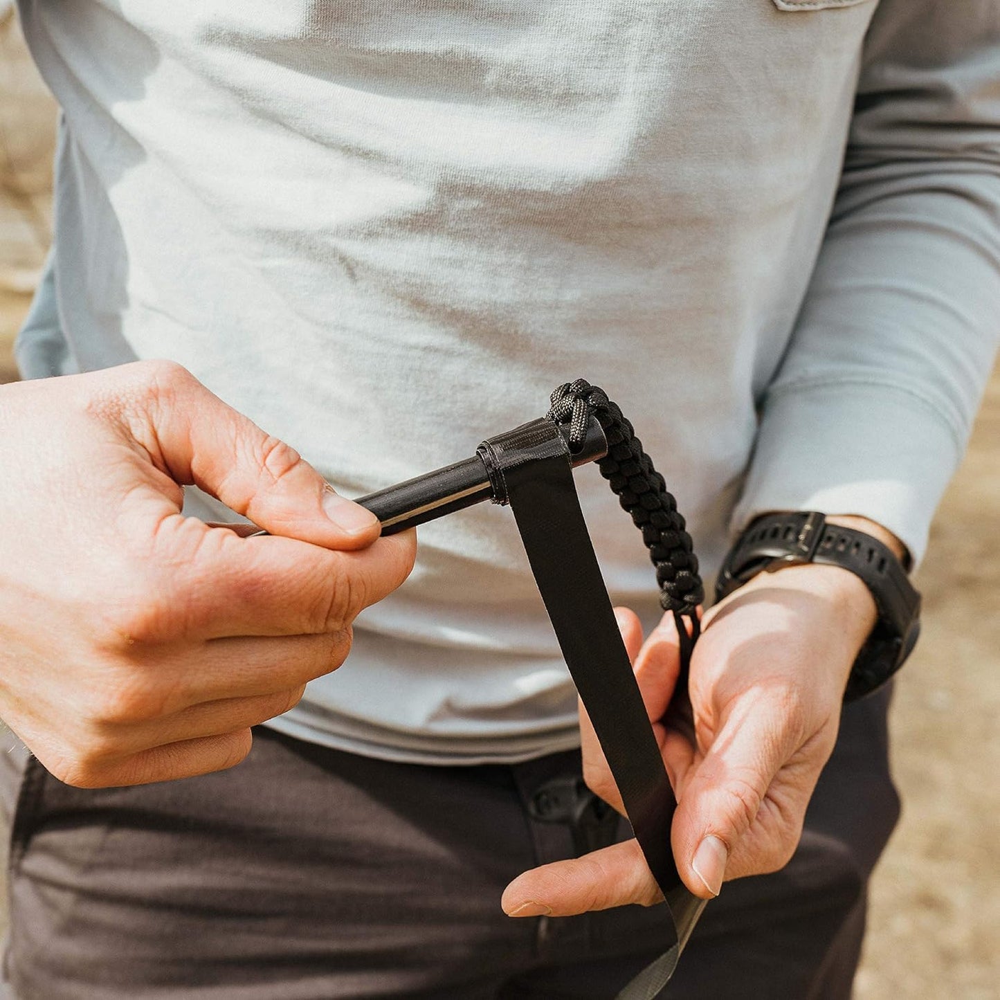 Surviveware Survival Fire Starter with Emergency Whistle, Paracord Handle, and Steel Serrated Scraper