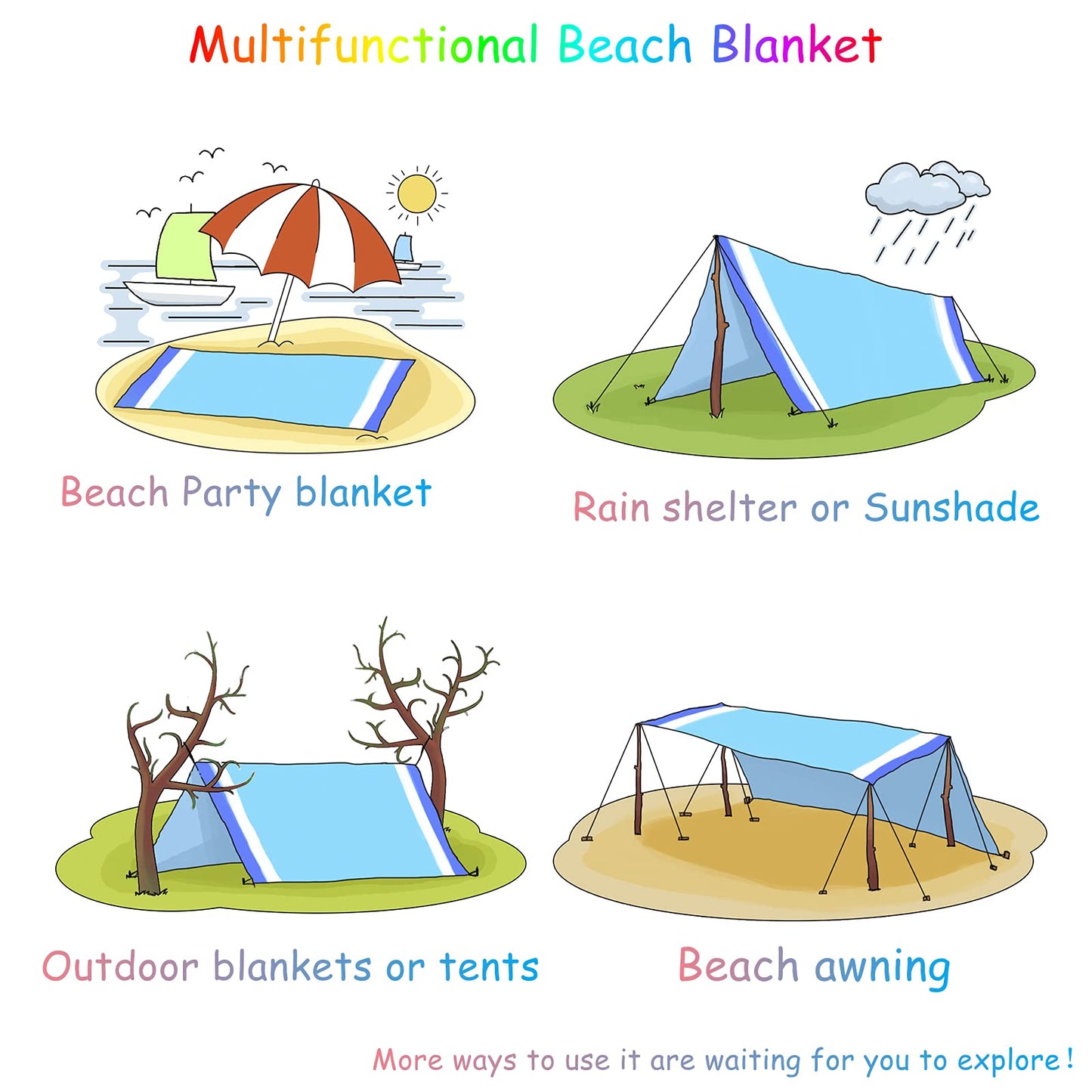 BYDOLL Nylon Beach Blanket Oversized Lightweight Soft and Durable Material,Waterproof Sandproof Quick Drying Beach Blanket