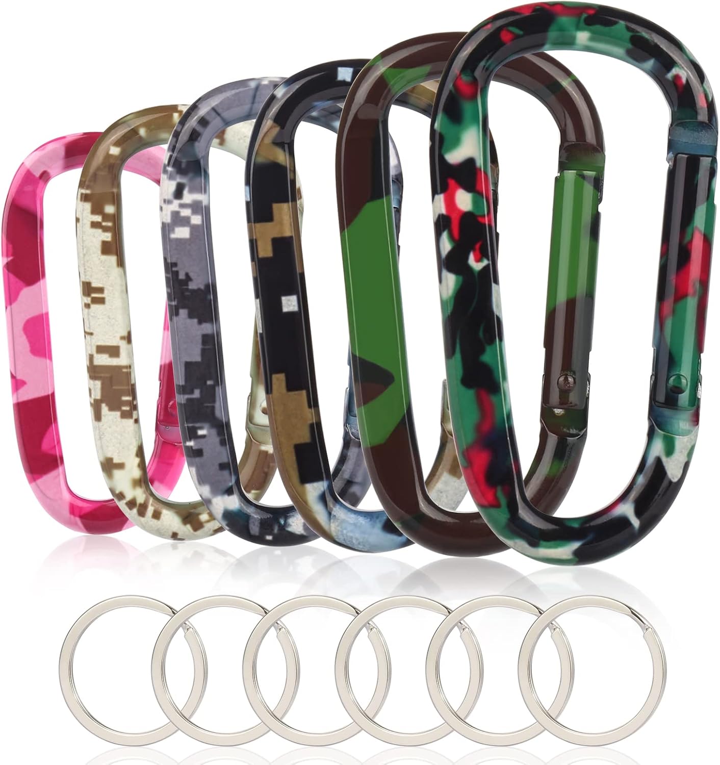 6PCS Black Carabiner Caribeaner Clip,3" Large Aluminum D Ring Shape Carabeaner with 6PCS Keyring Keychain Hook…