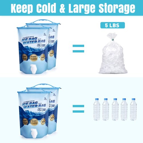 TOURIT Reusable Ice Bag 5lb Ice Pack for Cooler, Collapsible Water Container with Spigot for Camping, Hiking, Drinking