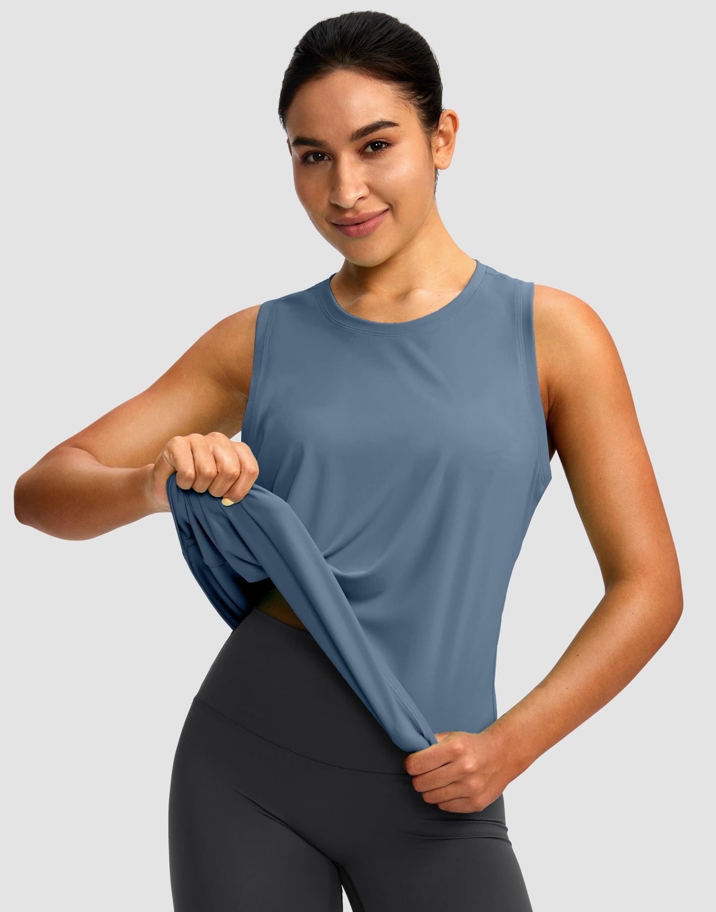 Women's Workout Tops Racerback Athletic Tank Tops Sleeveless Loose Fit Yoga Running Gym Shirts for Women(Slate Blue,L)