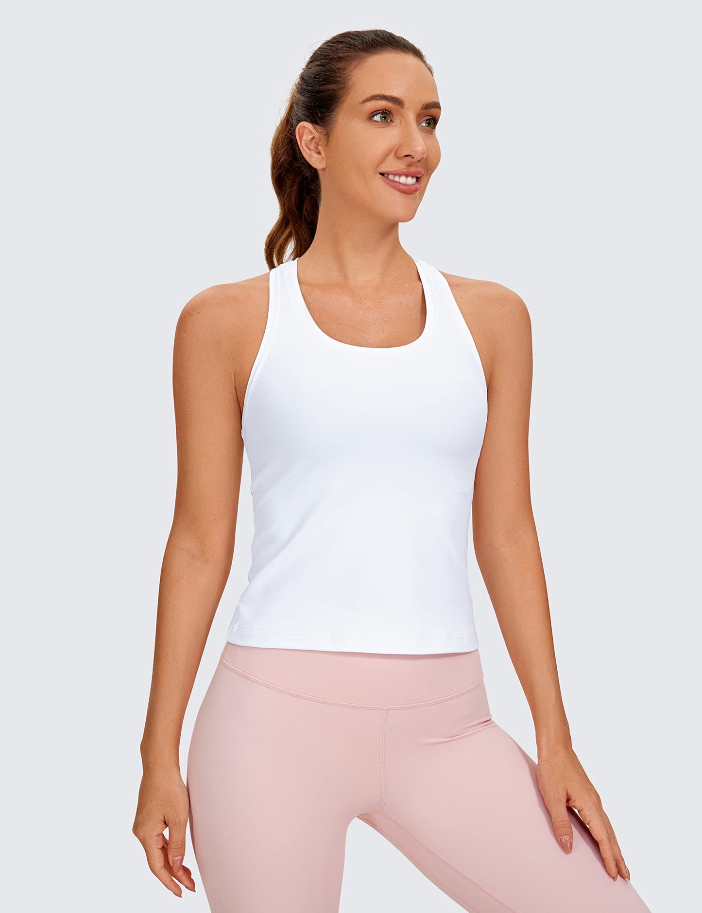 CRZ YOGA Butterluxe Racerback Tank Tops for Women - Yoga Workout Casual Gym Athletic Camisole Tight Sleeveless Shirts White Small