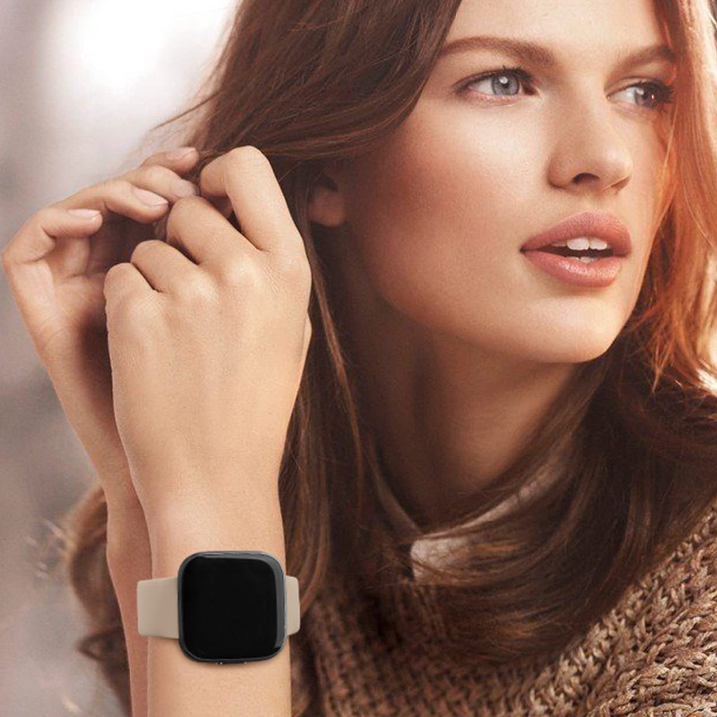 AK Silicone Bands Compatible with Fitbit Versa 2 / Fitbit Versa/Versa Lite/Versa SE Bands for Women Men, Classic Soft Straps Replacement Sport Wristbands for Fitbit Versa 2 Smart Watch (Milk Tea)