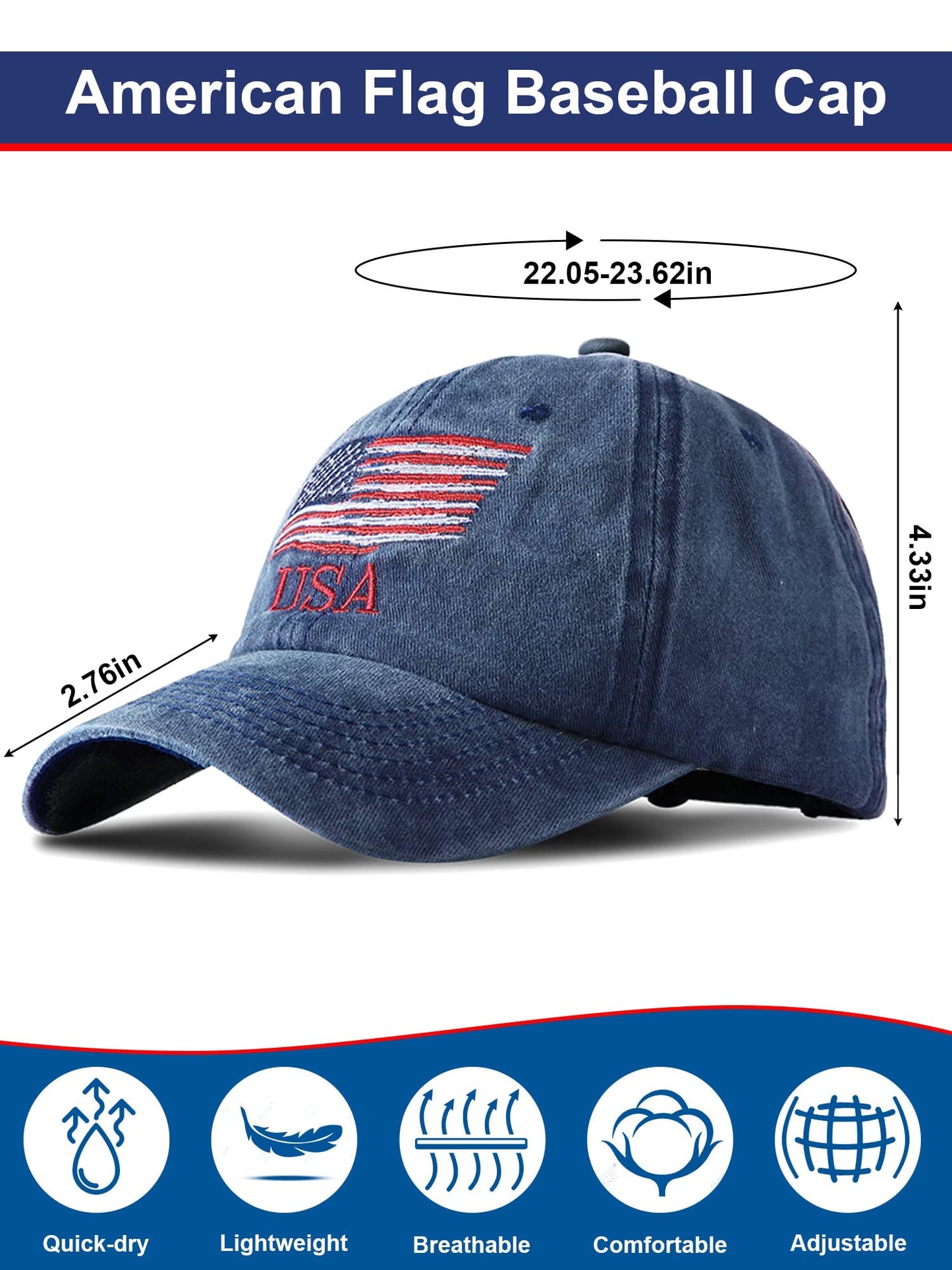 ROLVNHTV 4 Pieces American Flag Hat USA Baseball Cap Patriotic Tactical Hat for Men Adjustable Cotton Dad Hats Women Teens