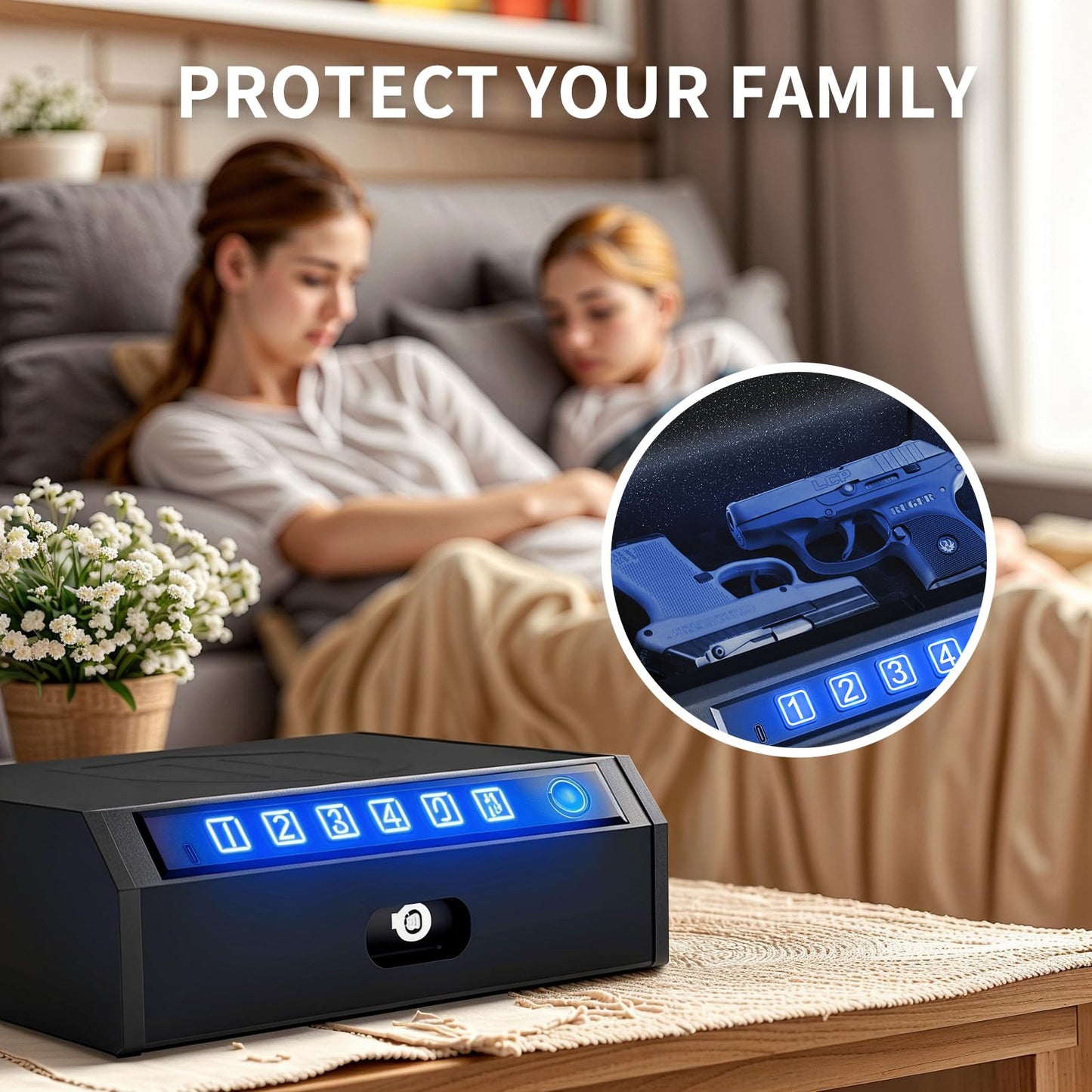 ADIMO Hand Gun Safe, Biometric Gun Safe for Handgun, Pistol with 3 Quick-Access Way Fingerprint/Keypad/Key, SafeBox w/Mute Function for Secure Storage for Bedside Nightstand Car