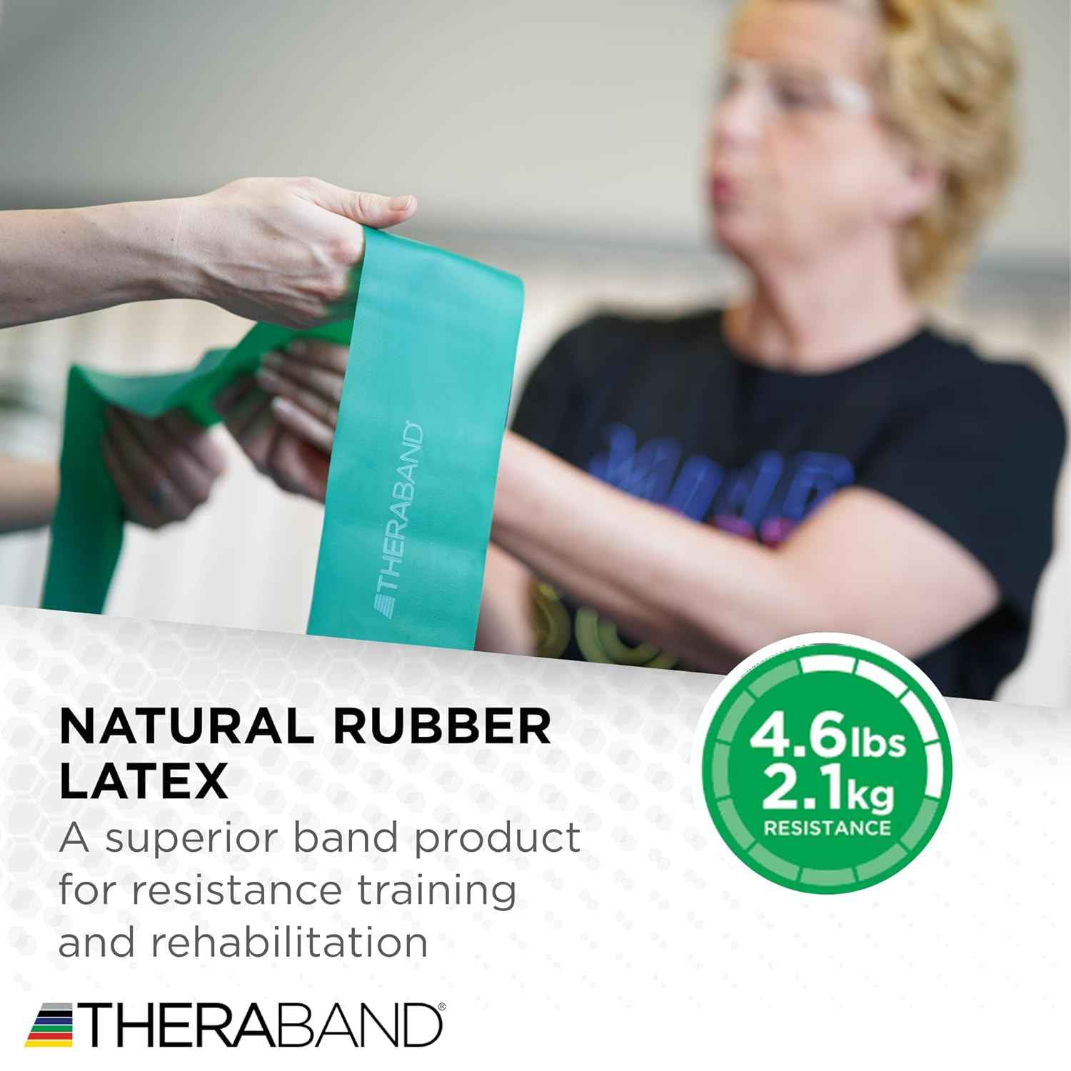 THERABAND Resistance Bands Set - Non-Latex Elastic Exercise Bands for Strength Training & Physical Therapy - Beginner Kit with Yellow, Red, Green