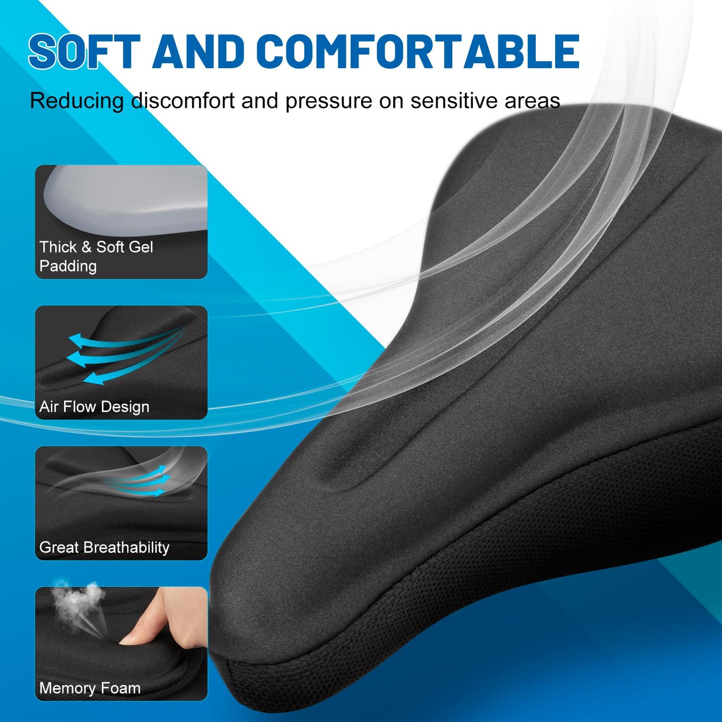 APECYC Bike Seat Cushion Gel Padded Saddle Cover for Men Women - Extra Padding Soft Comfort Bicycle Seat Cushion for Peloton, Stationary, Spin, Mountain, Road, Ebike