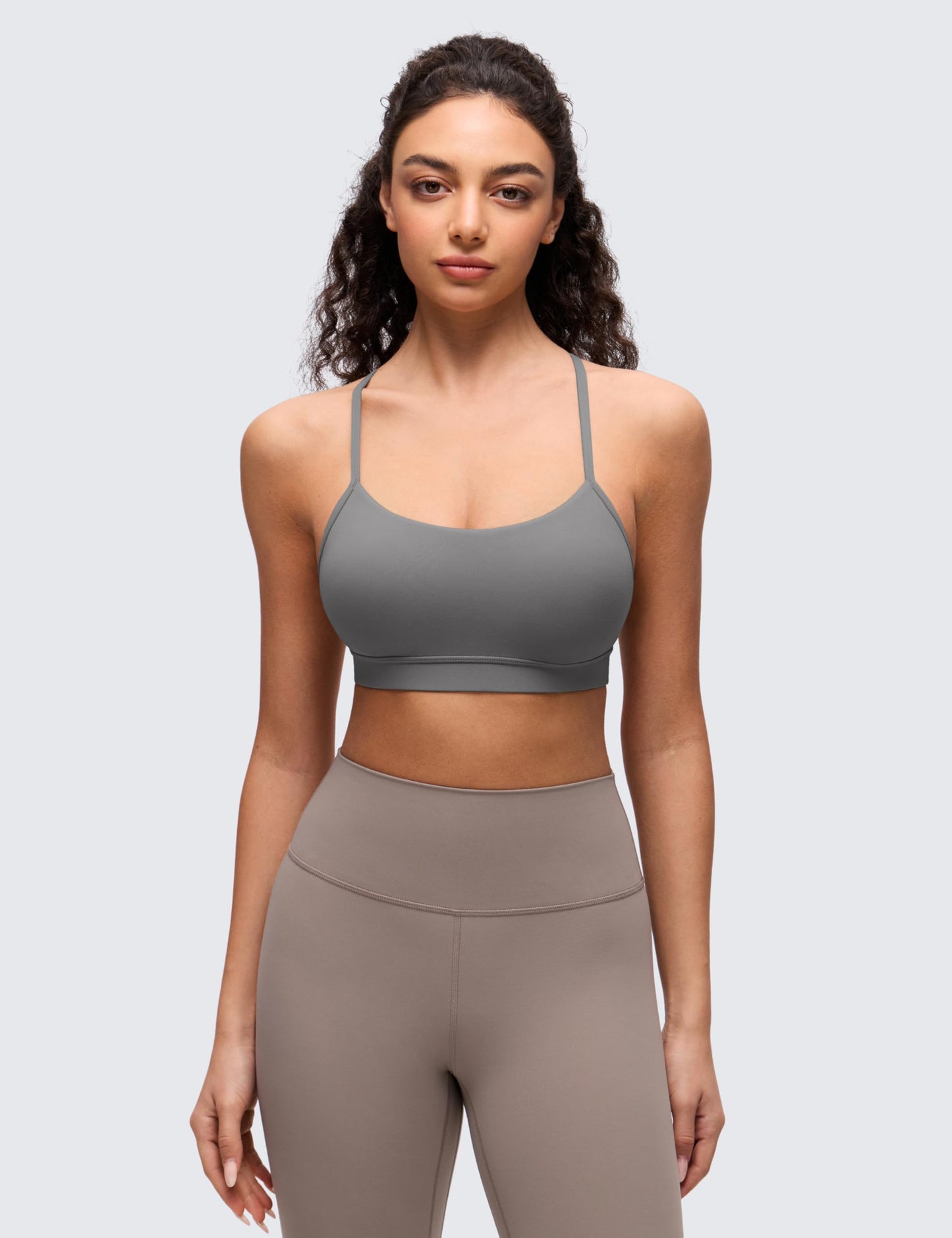 CRZ YOGA Butterluxe Y Back Sports Bras for Women - Padded Racerback Low Impact Spaghetti Thin Strap Workout Yoga Top Mojave Tan X-Large