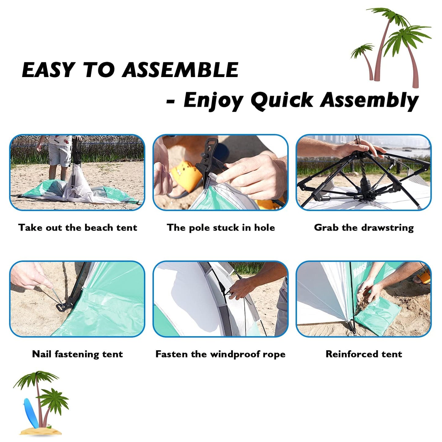 Mansader 2-3 Person Large Instant Pop Up Beach Tent, UV Protection Portable Easy Setup Sun Shade Shelter, Extended Floor with 3 Ventilating Mesh Windows for Outdoor Camping Fishing (Green)