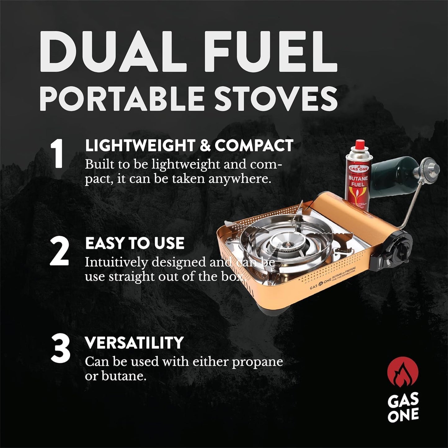 Gas ONE GS-4000P - Camp Stove - Premium Propane or Butane Stove with Convenient Carrying Case - Patented - Great for Camp Stove and Portable Butane Stove for All Cooking Application