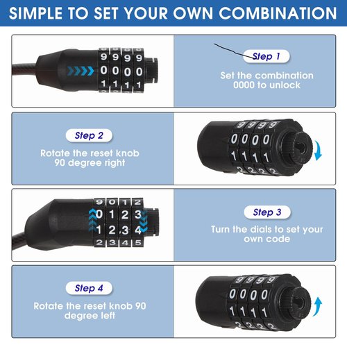 MAGCHIC Cable Lock, 4-Digit Resettable Combination Bicycle Cable Lock, 6 ft Anti Theft Weatherproof Coiled Cable Locks for Kayak, Canoe, Motorboat, Scooter, Bikes, Outdoor and Camping Equipment