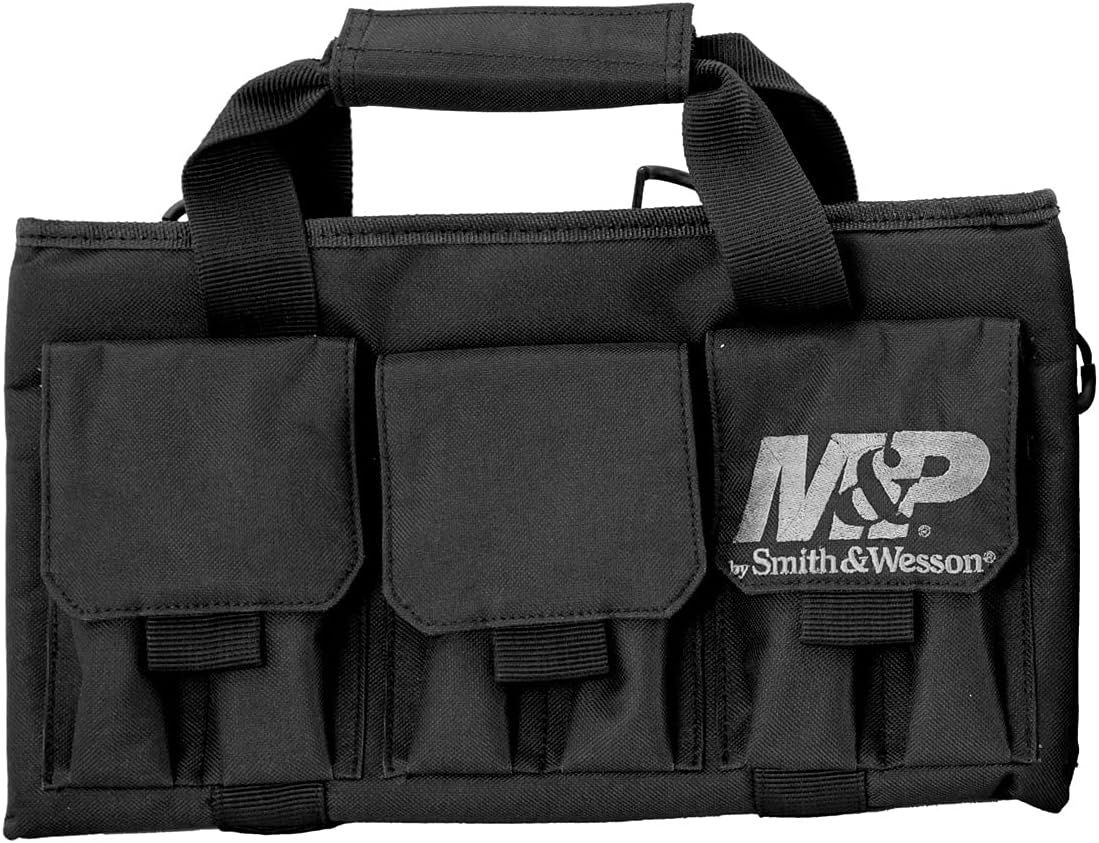 Smith & Wesson M&P Pro Tac Padded Handgun Case with Ballistic Fabric Construction and External Pockets for Shooting, Range, Storage and Transport
