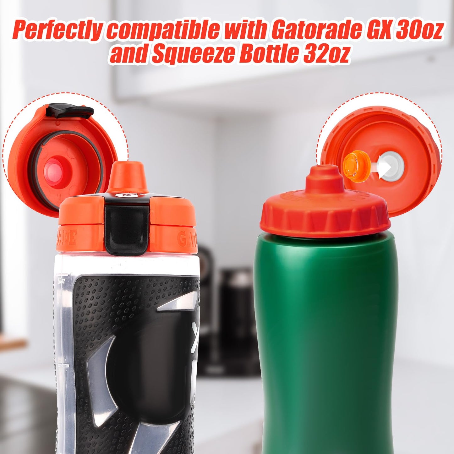 6pcs Dispensing Rubber Valves Compatible with Gatorade Water Bottle, Silicone Valve Replacement Lid for Gatorade GX 30oz & Squeeze Bottle 32oz No Leak BPA-Free Plastic Inserts & Screwdriver (Orange)