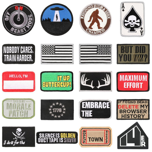 14er Tactical Morale Patches | Funny Military Hook & Loop Embroidered Patches for Backpacks, Collar and Vests (20-Pack)