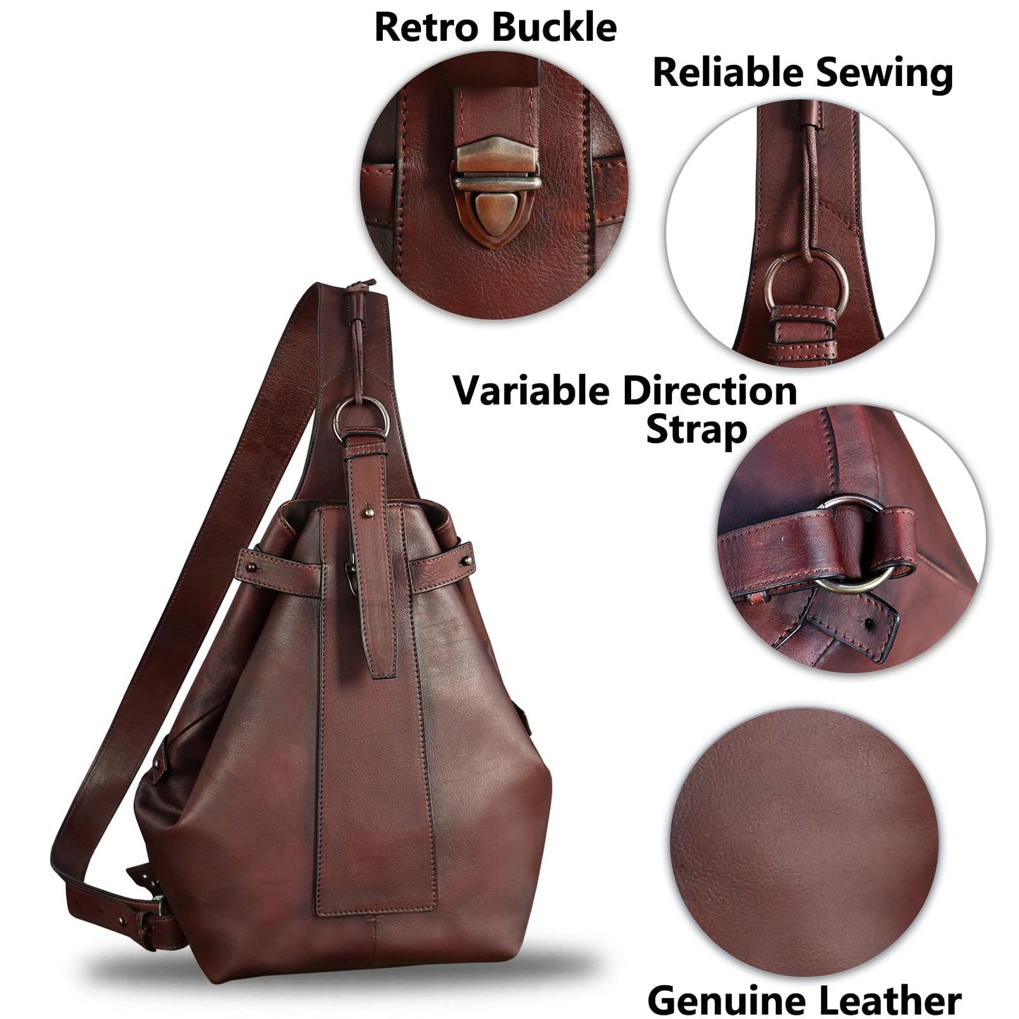 Genuine Leather Sling Bag for Men and Women Large Real Leather Sling Backpack Shoulder Crossbody Bag Chest Bags (Coffee)