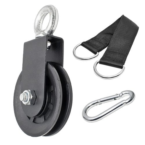 Uenhoy 360 Degree Rotation Cable Pulley with Hanging Straps and Carabiner, Silent 330lbs Traction Wheel for LAT Pulley System DIY Attachment Lifting Blocks Home Gym Equipment, 3.54"/90mm