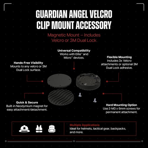 Guardian Angel Velcro Clip Mount Accessory – Magnetic Mount with Screw-in Feature – Includes Velcro or 3M Dual Lock – for Helmets with Velcro, Tactical Gear with Velcro Patches & More