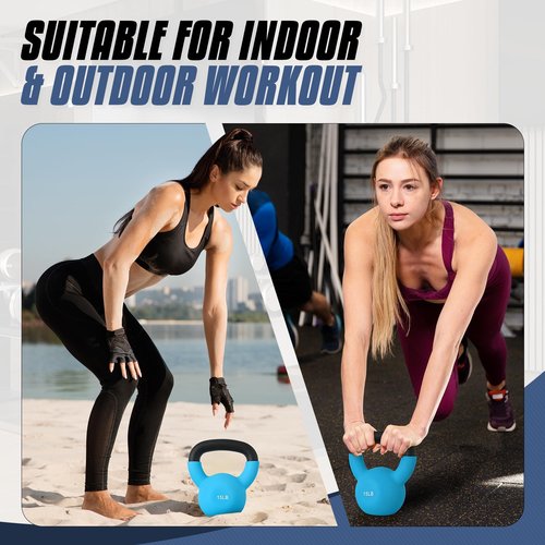 MADOG 10/15/20 LB Kettlebells, Neoprene Coated Strength Training Kettlebells, Hand Weights for Full Body Workout Equipment, Grip and Strength Training for Home Gym, Blue