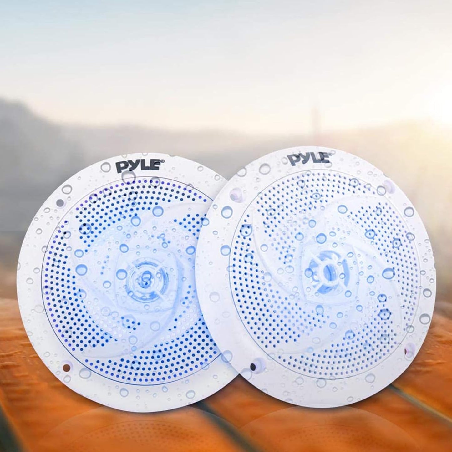 Pyle Marine Speakers - 5.25 Inch 2 Way Waterproof and Weather Resistant Outdoor Audio Stereo Sound System with LED Lights, 180 Watt Power and Low Profile Slim Style - 1 Pair - PLMRS53WL